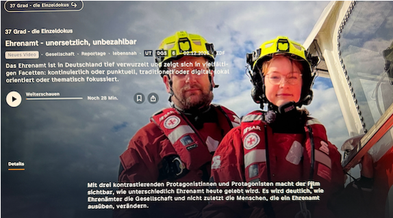 Screenshot der ZDF Seite zur 37° Doku um das Thema Ehrenamt.